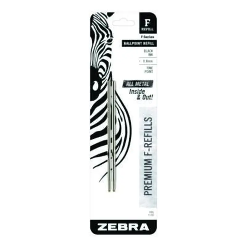 F-Series Ballpoint Stainless Steel Pen Refill, Fine 0.8 mm Conical Tip, Black Ink, 2/Pack - Pen & Marker Refills | Zebra