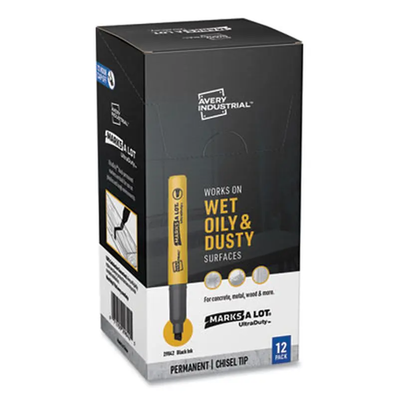MARKS A LOT UltraDuty Permanent Markers, Medium Chisel Tip, Black, 12/Box - Markers | Avery