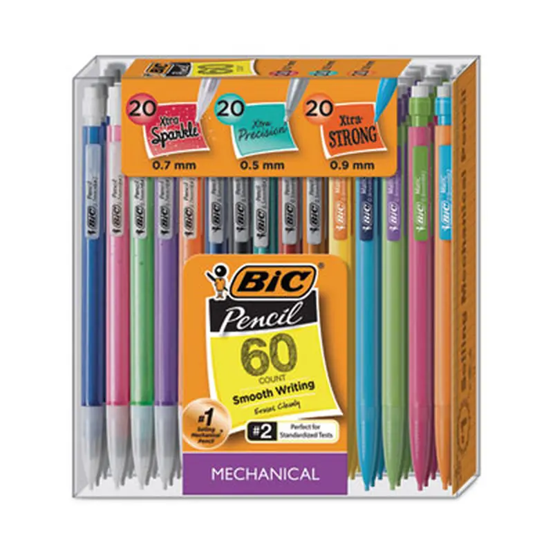 Mechanical Pencil Variety Pack, Assorted Graphite Diameters, HB (#2), Black Lead, Assorted Barrel Colors, 60/Pack - Pencils | BIC