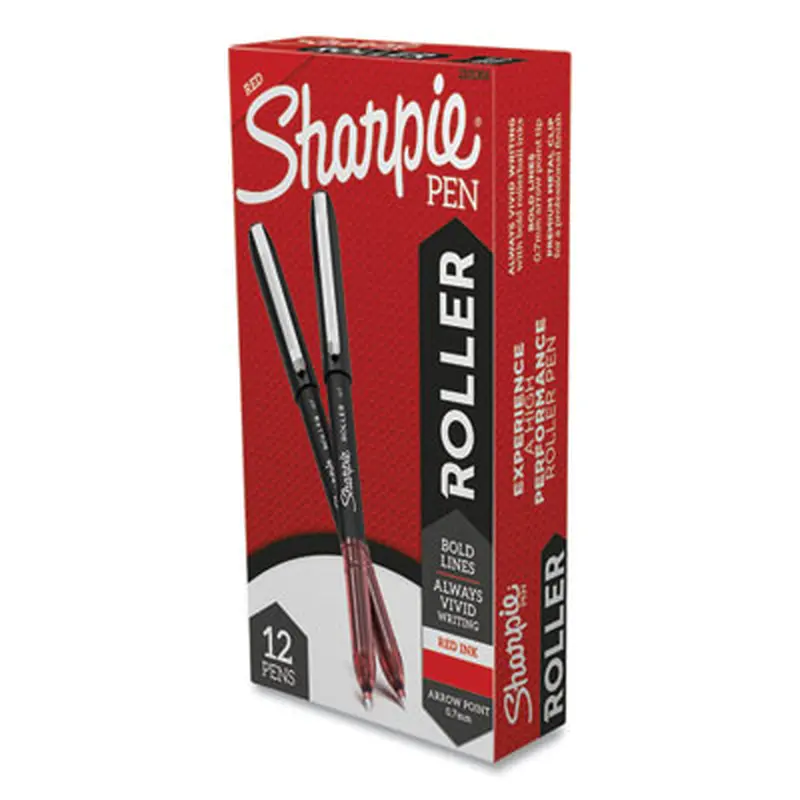Professional Design Rollerball Pen, Stick, Medium 0.7 mm, Red Ink, Black/Red Barrel, Dozen - Pens | Sharpie Roller