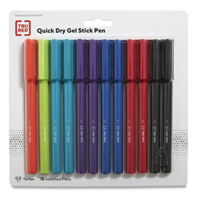 Quick Dry Gel Pen, Stick, Fine 0.5 mm, Assorted Ink and Barrel Colors, 12/Pack - Pens | TRU RED