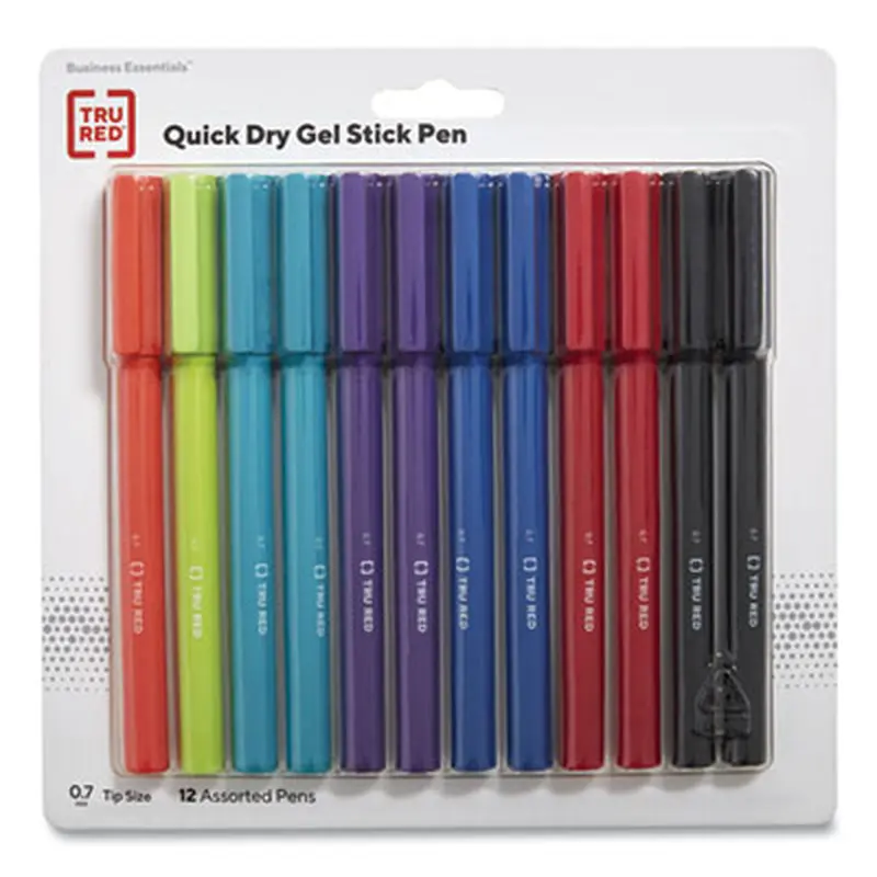 Quick Dry Gel Pen, Stick, Medium 0.7 mm, Assorted Ink and Barrel Colors, 12/Pack - Pens | TRU RED