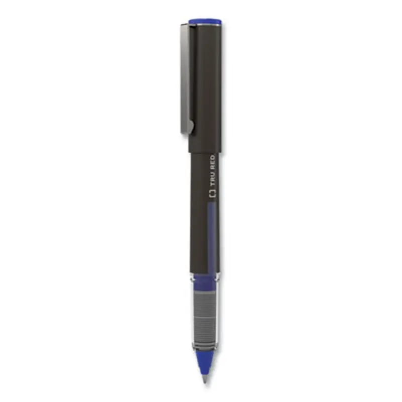 Rollerball Pen, Stick, Fine 0.5 mm, Blue Ink, Black/Blue/Clear Barrel, 3/Pack - Pens | TRU RED
