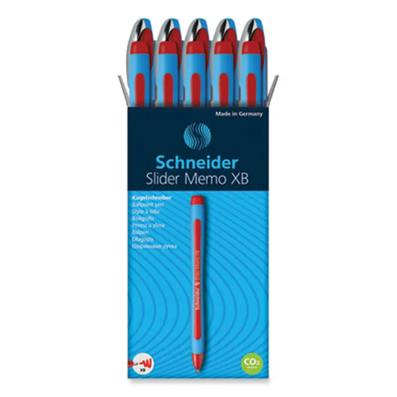 Slider Memo XB Ballpoint Pen, Stick, Extra-Bold 1.4 mm, Red Ink, Red/Light Blue Barrel, 10/Box - Pens | Schneider