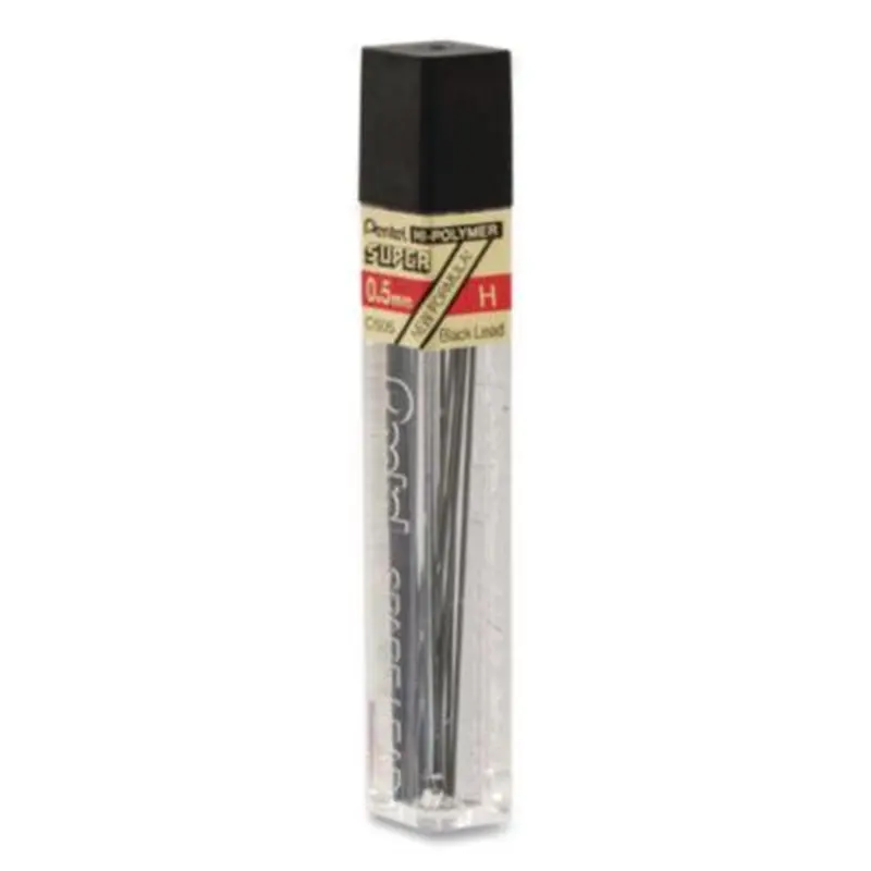 Super Hi-Polymer Lead Refills, 0.5 mm, H, Black, 12/Tube - Pencil Lead | Pentel