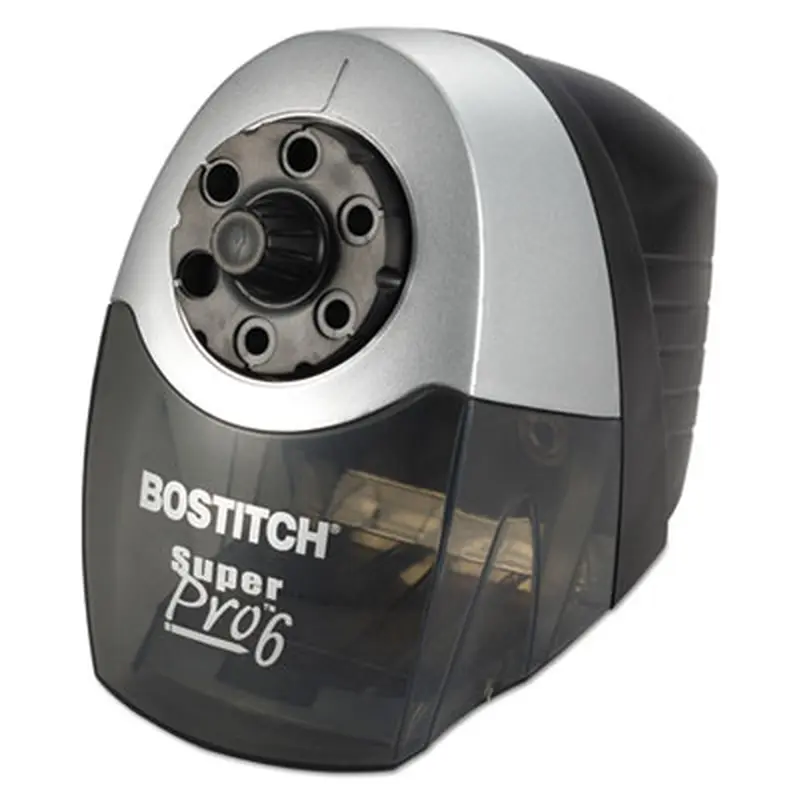 Super Pro 6 Commercial Electric Pencil Sharpener, AC-Powered, 6.13 x 10.69 x 9, Gray/Black - Pencil & Crayon Sharpeners | Bostitch
