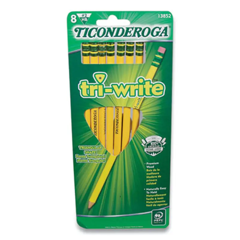 Tri-Write Triangular Pencil, HB (#2), Black Lead, Yellow Barrel, 8/Pack - Pencils | Ticonderoga