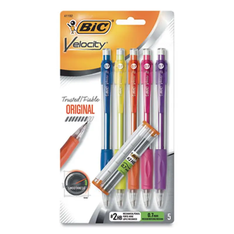 Velocity Original Mechanical Pencil, 0.7 mm, HB (#2), Black Lead, Assorted Barrel Colors, 5/Pack - Pencils | BIC