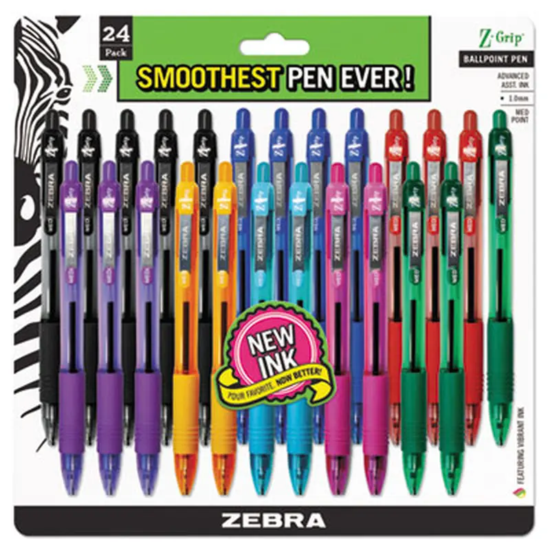 Z-Grip Ballpoint Pen, Retractable, Medium 1 mm, Assorted Business/Artistic Ink and Barrel Colors, 24/Pack - Pens | Zebra