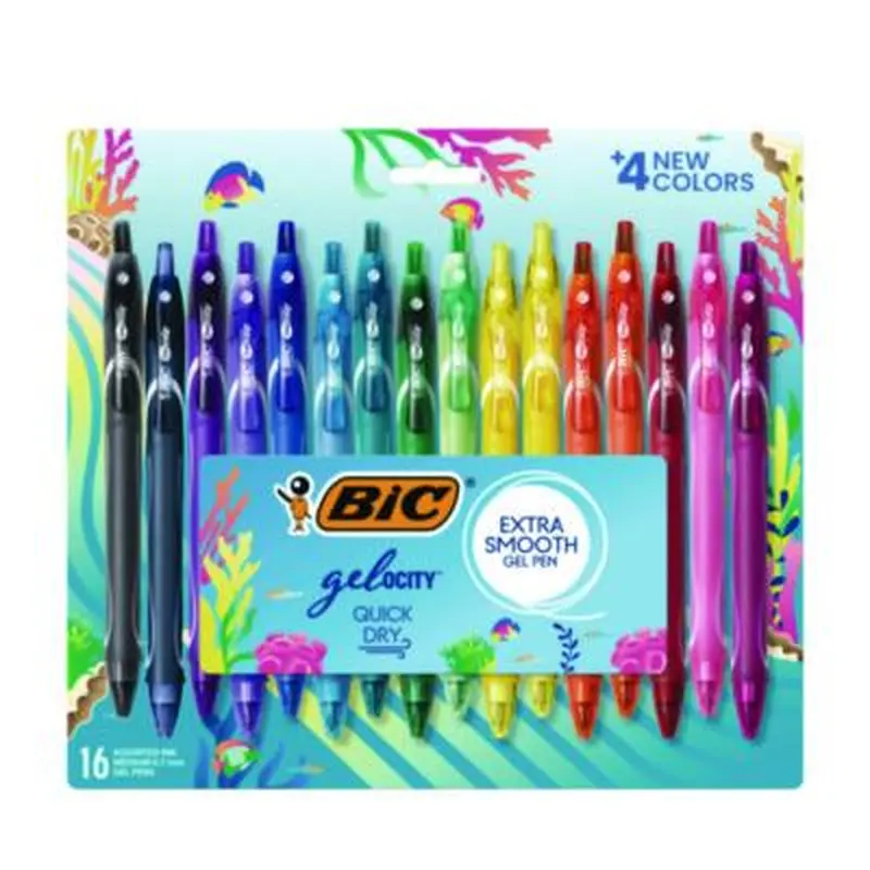Gel-ocity Quick Dry Gel Pen, Retractable, Medium 0.7 mm, Assorted Ink and Barrel Colors, 16/Pack - Pens | BIC