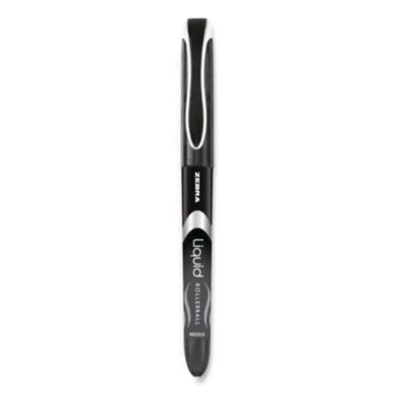 Liquid Ink Rollerball Pen, Stick, Extra-Fine 0.5 mm, Black Ink, Black/Silver Barrel, 12/Pack - Pens | Zebra