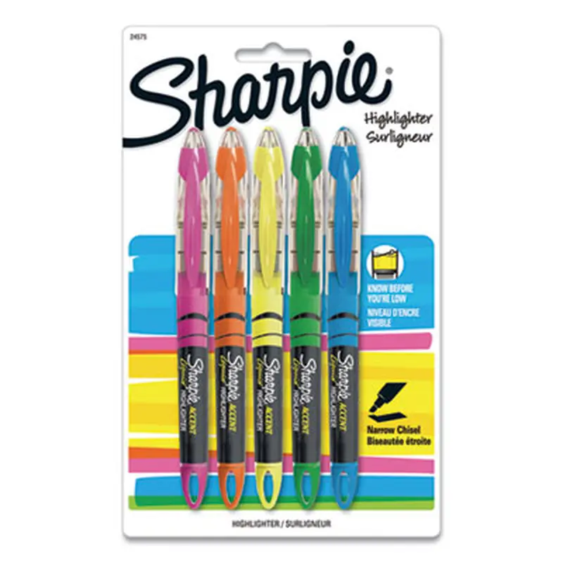 Liquid Pen Style Highlighters, Assorted Ink Colors, Chisel Tip, Assorted Barrel Colors, 5/Set - Highlighters | Sharpie