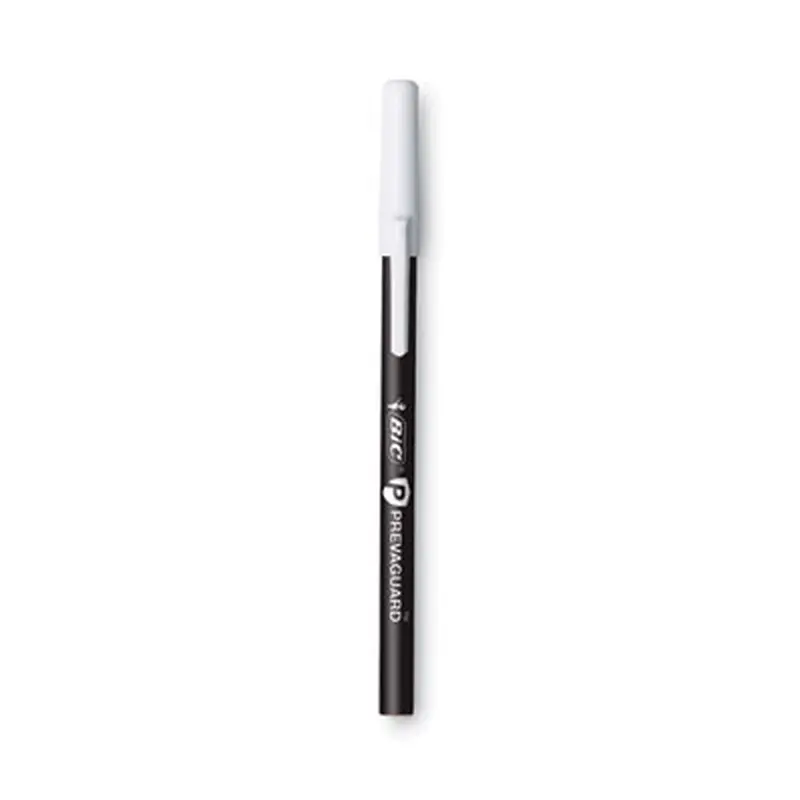 PrevaGuard Round Stic Ballpoint Pen, Stick, Medium 1 mm, Black Ink, Black Barrel, 8/Pack - Pens | BIC