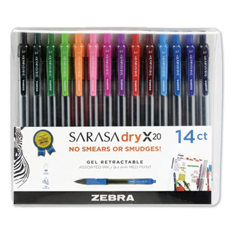 Sarasa Dry Gel X20 Gel Pen, Retractable, Medium 0.7 mm, Assorted Ink and Barrel Colors, 14/Pack - Pens | Zebra