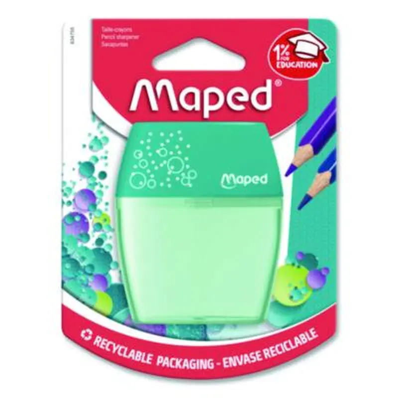 Shaker Two-Hole Canister Pencil Sharpener, 3.74 x 1.02 x 4.92, Randomly Assorted Color - Pencil & Crayon Sharpeners | Maped Helix