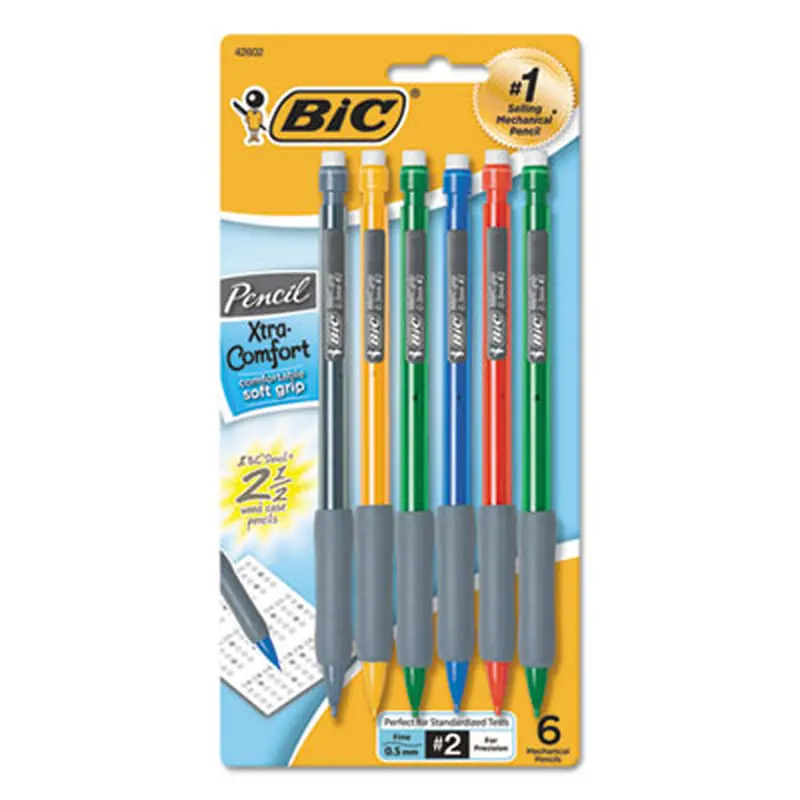 Xtra-Comfort Mechanical Pencil, 0.5 mm, HB (#2), Black Lead, Randomly Assorted Barrel Colors, 6/Pack - Pencils | BIC