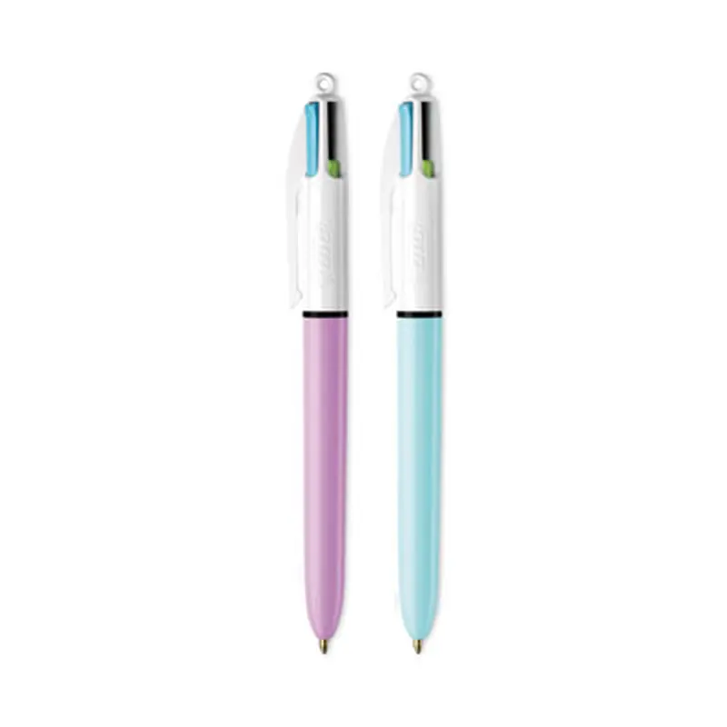 4-Color Multi-Color Ballpoint Pen, Retractable, Medium 1 mm, Lime/Pink/Purple/Turquoise Ink, Assorted Barrel Colors, 2/Pack - Pens | BIC