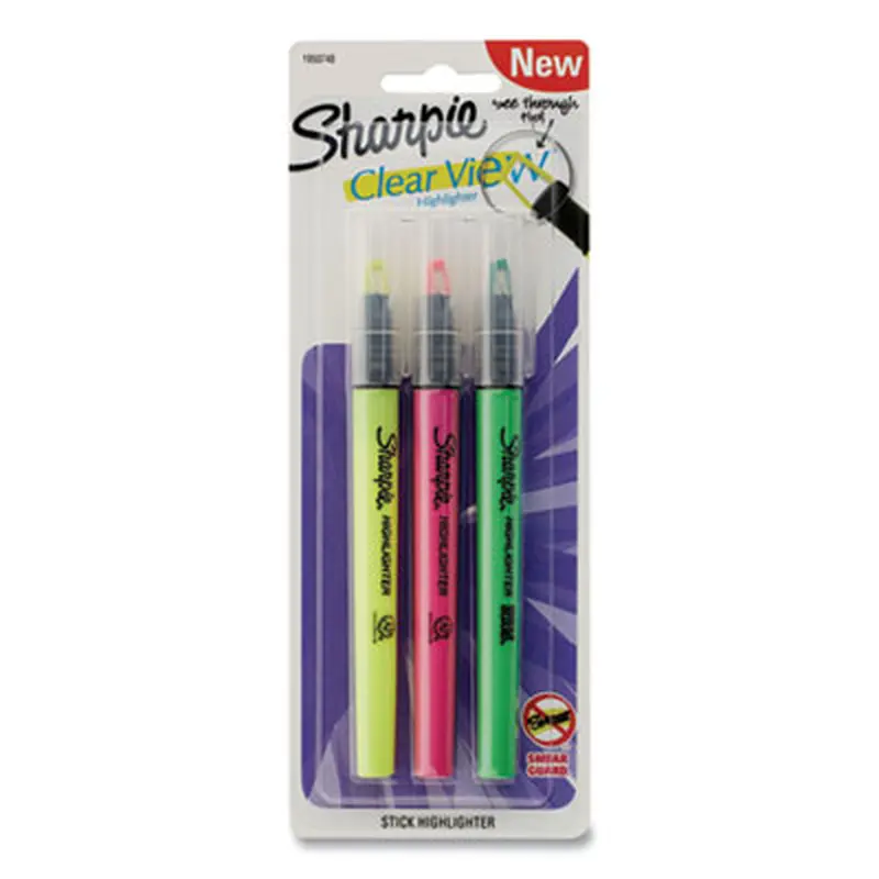 Clearview Pen-Style Highlighter, Assorted Ink Colors, Chisel Tip, Assorted Barrel Colors, 3/Pack - Highlighters | Sharpie