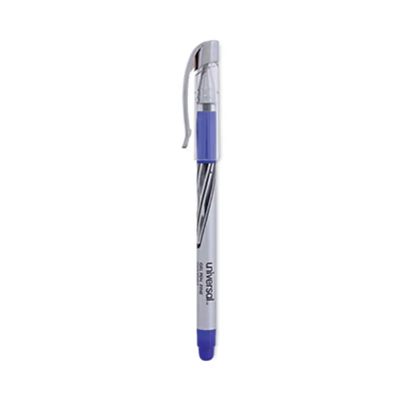 Gel Pen, Stick, Medium 0.7 mm, Blue Ink, Silver/Blue Barrel, Dozen - Pens | Universal