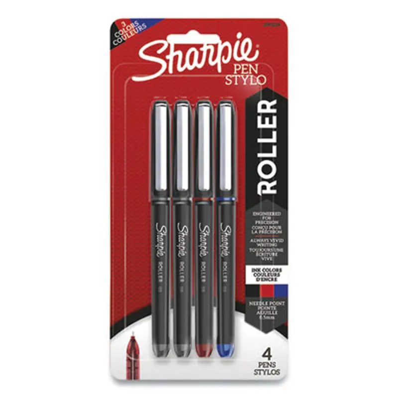 Professional Design Rollerball Pen, Stick, Fine 0.5 mm, Assorted Ink and Barrel Colors, 4/Pack - Pens | Sharpie Roller