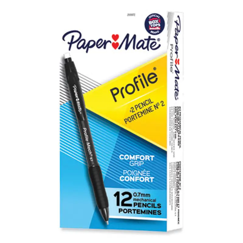 Profile Mechanical Pencils, 0.7 mm, HB (#2), Black Lead, Black Barrel, Dozen - Pencils | Paper Mate