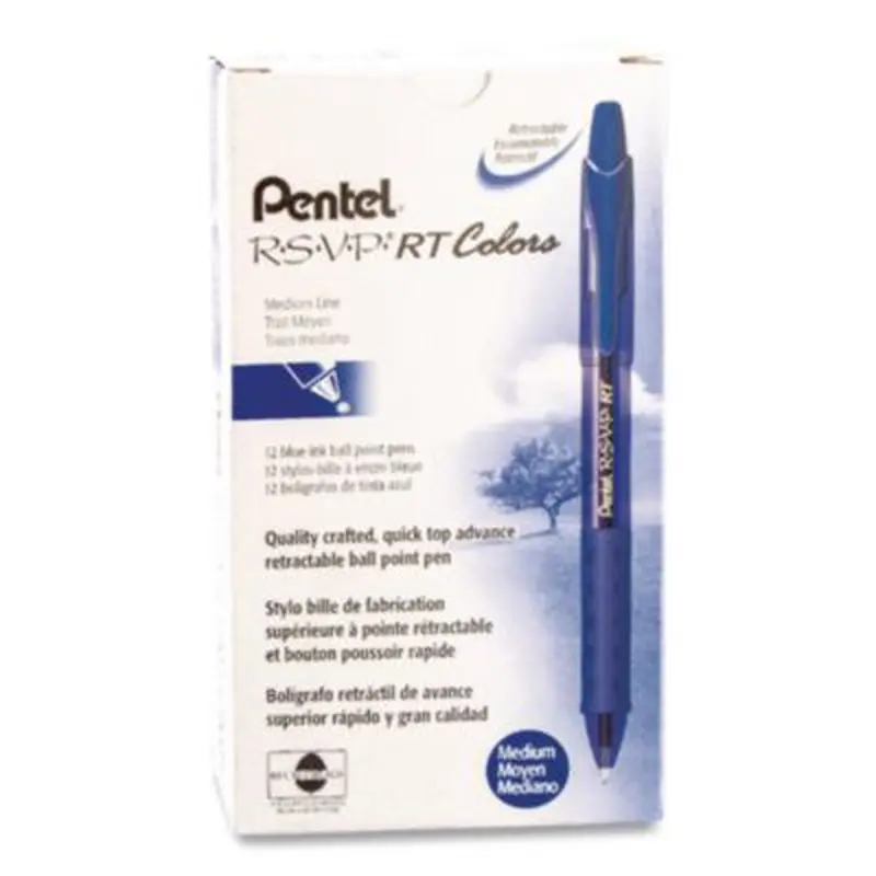 R.S.V.P. Super RT Ballpoint Pen, Retractable, Medium 1 mm, Blue Ink, Translucent Blue/Blue Barrel, Dozen - Pens | Pentel