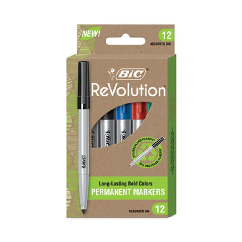 ReVolution Permanent Markers, Fine Bullet Tip, Assorted Colors, Dozen - Markers | BIC