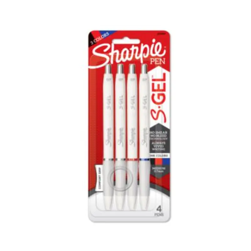 S-Gel Fashion Barrel Gel Pen, Retractable, Medium 0.7 mm, Assorted Ink Colors, White Barrel, 4/Pack - Pens | Sharpie S-Gel