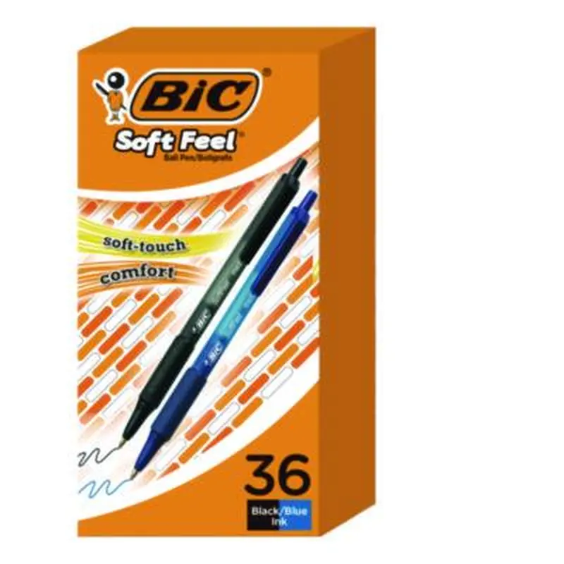 Soft Feel Ballpoint Pen Value Pack, Retractable, Medium 1 mm, Black Ink, Black Barrel, 36/Pack - Pens | BIC