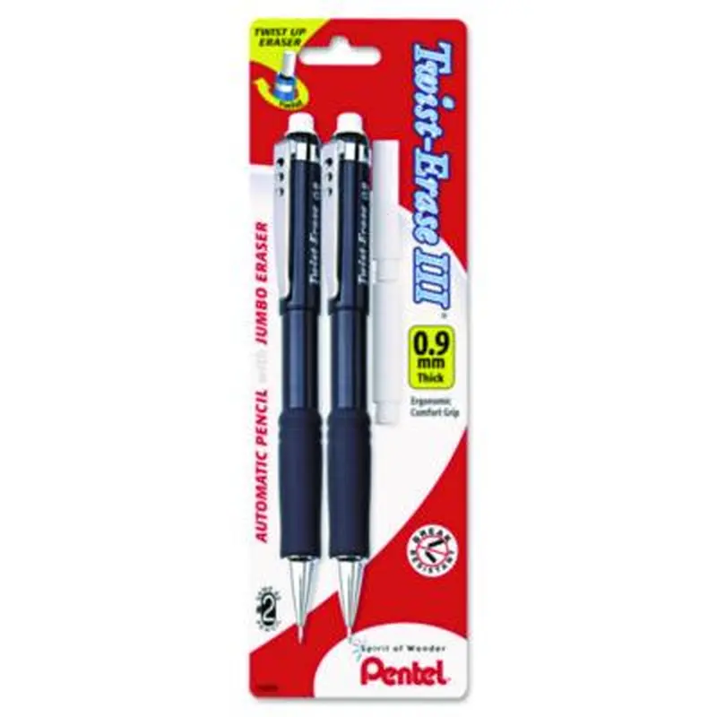 Twist-Erase III Mechanical Pencil, 0.9 mm, HB (#2), Black Lead, Assorted Barrel Colors, 2/Pack - Pencils | Pentel