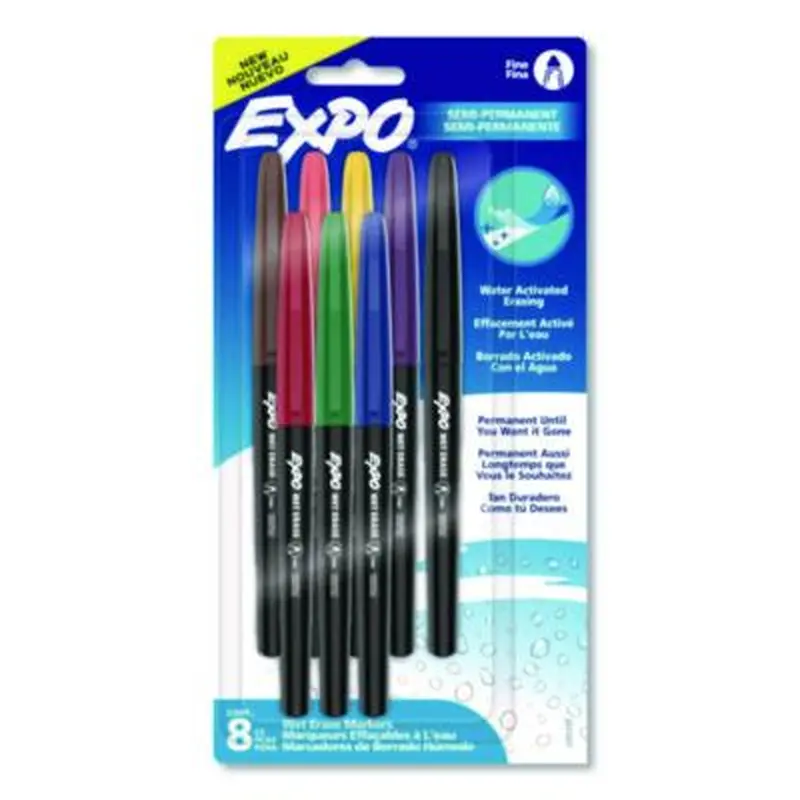 Wet Erase Markers, Fine Needle Tip, Assorted, 8/Pack - Markers | EXPO