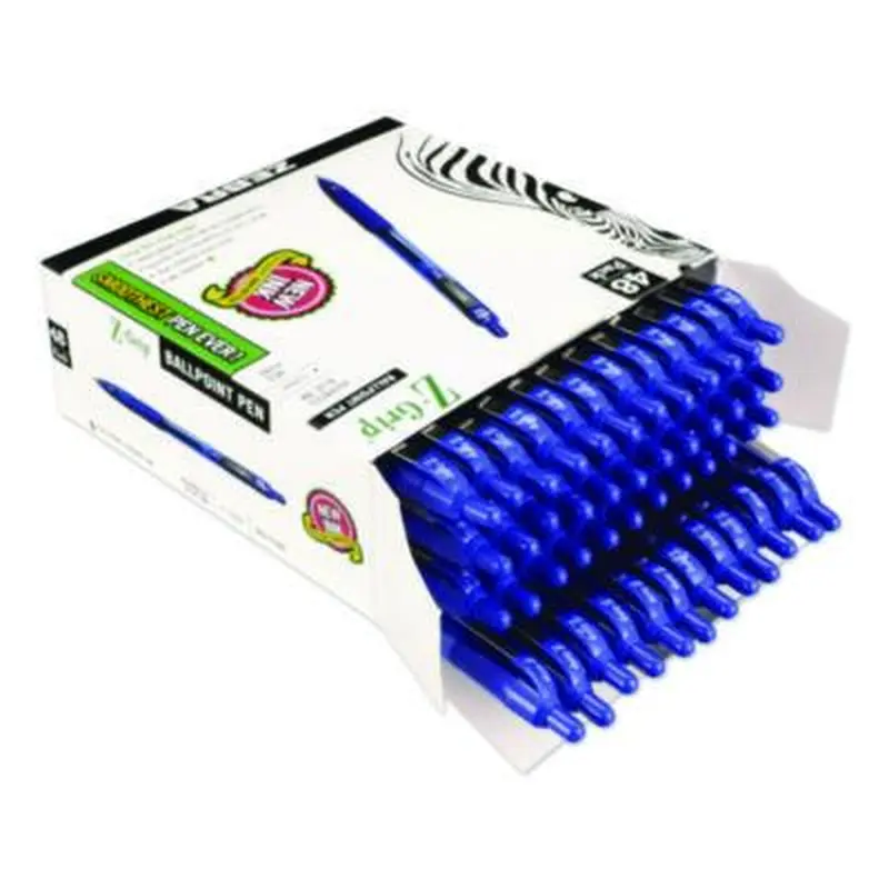 Z-Grip Ballpoint Pen, Retractable, Medium 1 mm, Blue Ink, Blue/Clear Barrel, 48/Pack - Pens | Zebra