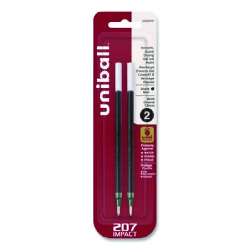 207 Impact Gel Stick Pen Refills, Bold 1 mm Conical Tip, Black Ink, 2/Pack - Pen & Marker Refills | uniball