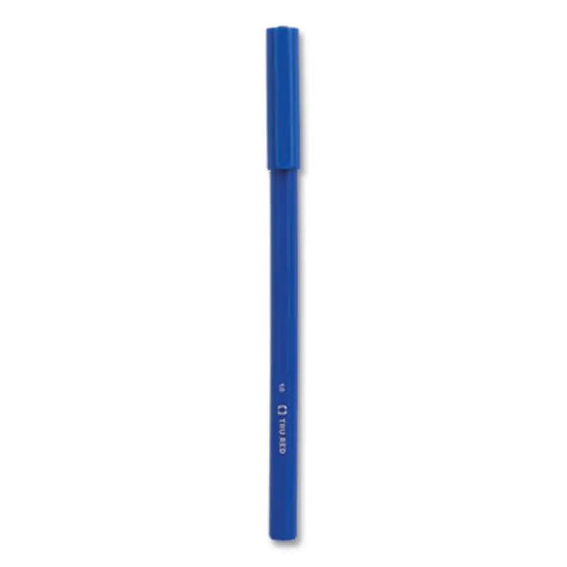 Ballpoint Pen, Stick, Medium 1 mm, Blue Ink, Blue Barrel, Dozen - Pens | TRU RED