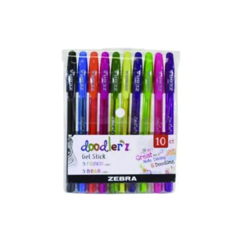 Doodler'z Gel Pen, Stick, Bold 1 mm, Assorted Fashion/Neon Ink and Barrel Colors, 10/Pack - Pens | Zebra