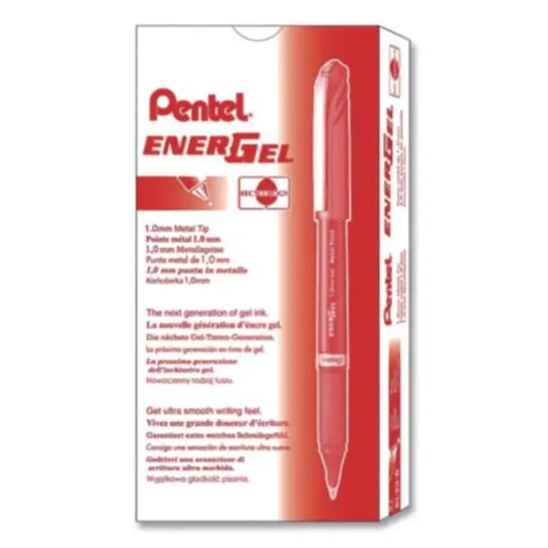 EnerGel NV Gel Pen, Stick, Bold 1 mm, Red Ink, Gray/Red Barrel, Dozen - Pens | Pentel