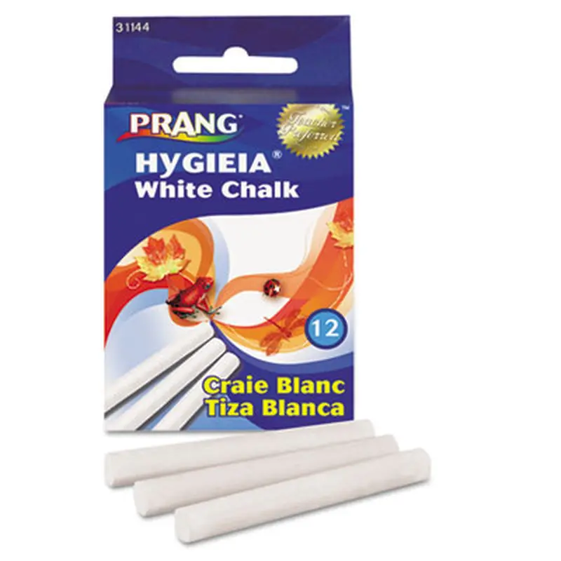 Hygieia Dustless Board Chalk, 3.25" x 0.38' Diameter, White, 12/Box - Board Chalk | Prang