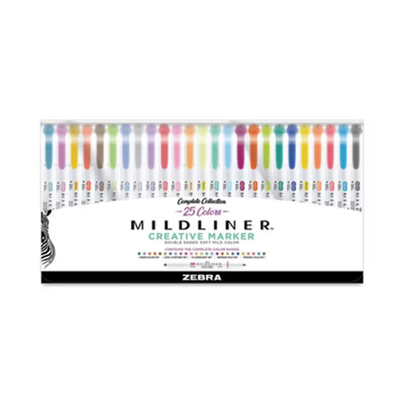 Mildliner Double Ended Highlighter Variety Pack, Asst Ink Colors, Bold-Chisel/Fine-Bullet Tips, Asst Barrel Colors, 25/Pack - Highlighters | Zebra