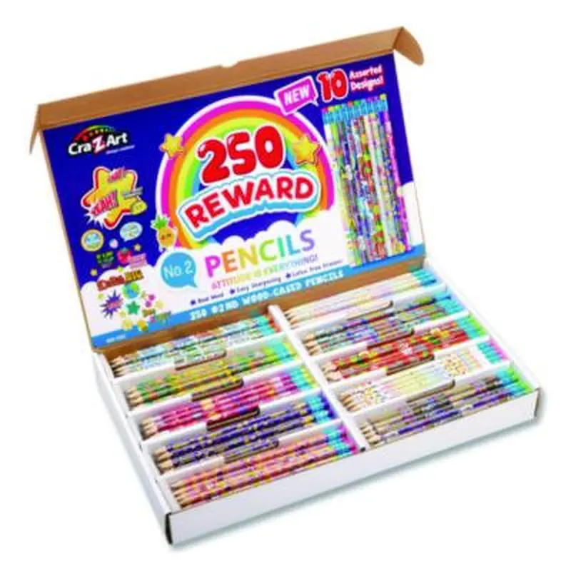 Pencils Motivational Classpack, #2 Black Lead, Assorted Barrels, 10 Designs, 250 Pencils/Set - Pencils | Cra-Z-Art