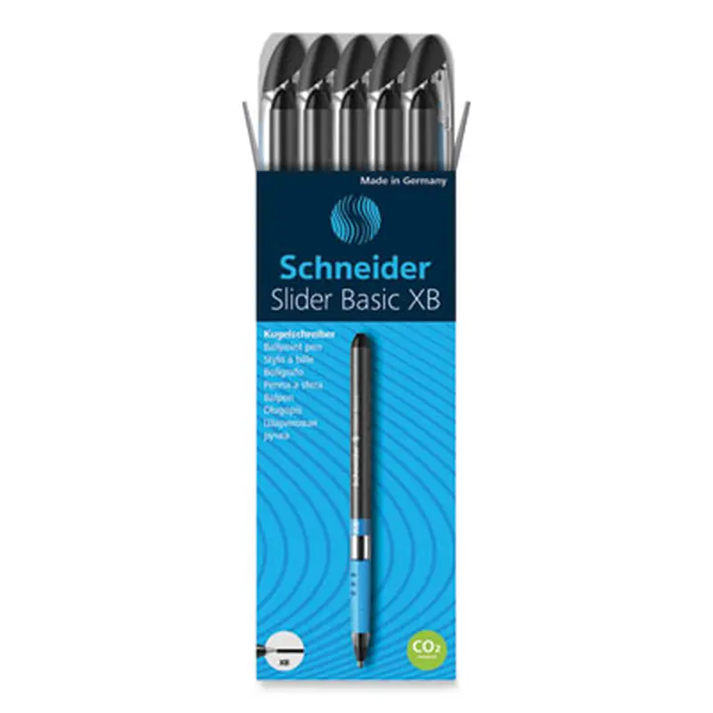 Slider Basic Ballpoint Pen, Stick, Extra-Bold 1.4 mm, Black Ink, Black Barrel, 10/Box - Pens | Schneider
