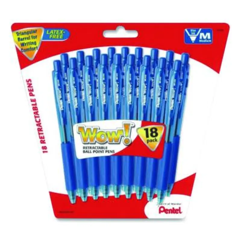 WOW! Ballpoint Pen, Retractable, Medium 0.7 mm, Blue Ink, Translucent Blue/Blue Barrel, 18/Pack - Pens | Pentel