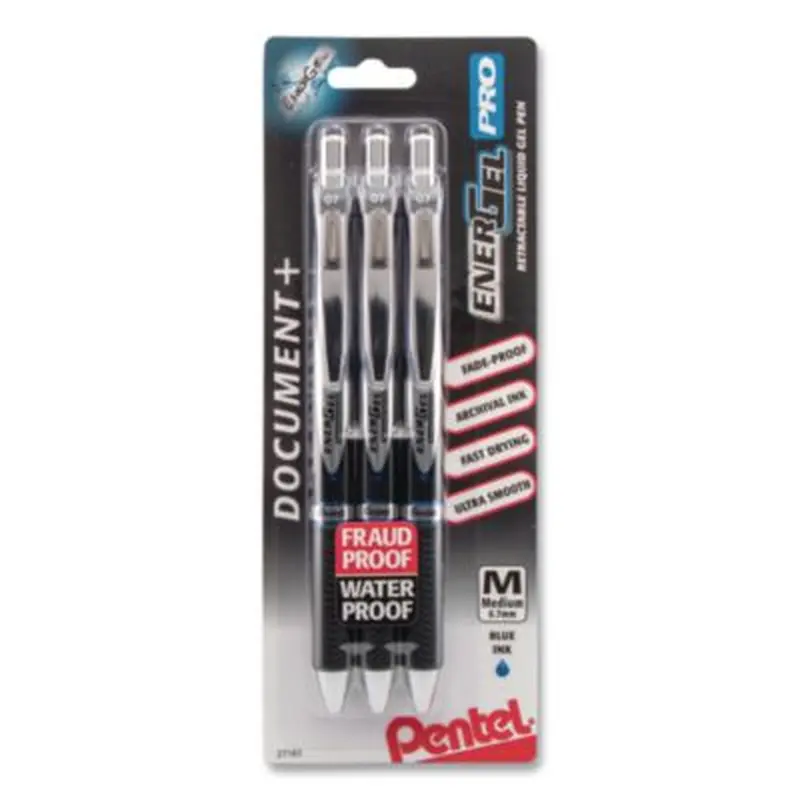 EnerGel PRO Hybrid Gel Pen, Retractable, Medium 0.7 mm, Blue Ink, Black Barrel, 3/Pack - Pens | Pentel