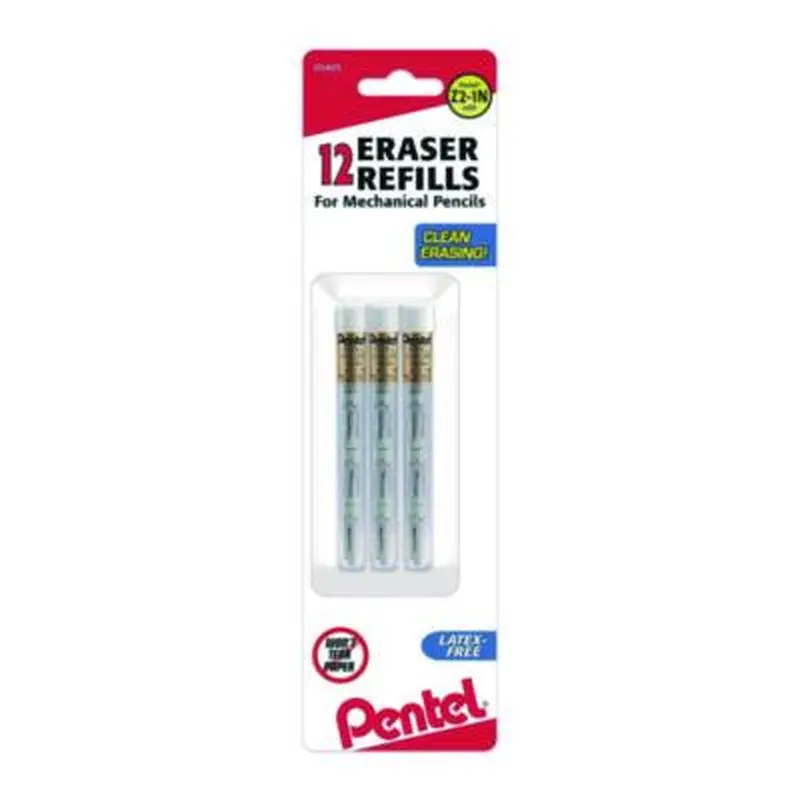 Eraser Refills for Sharp Kerry/EnerGize-X/Wow Pencil/Gizmo/Cushi/Hot Shots/Technica-X, White, 4/Tube, 3 Tubes/Pack - Pencil & Ink Erasers | Pentel