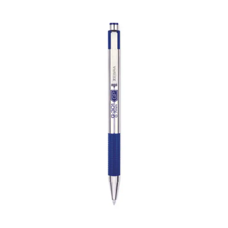 G-301 Gel Pen, Retractable, Medium 0.7 mm, Blue Ink, Stainless Steel/Blue Barrel, 2/Pack - Pens | Zebra