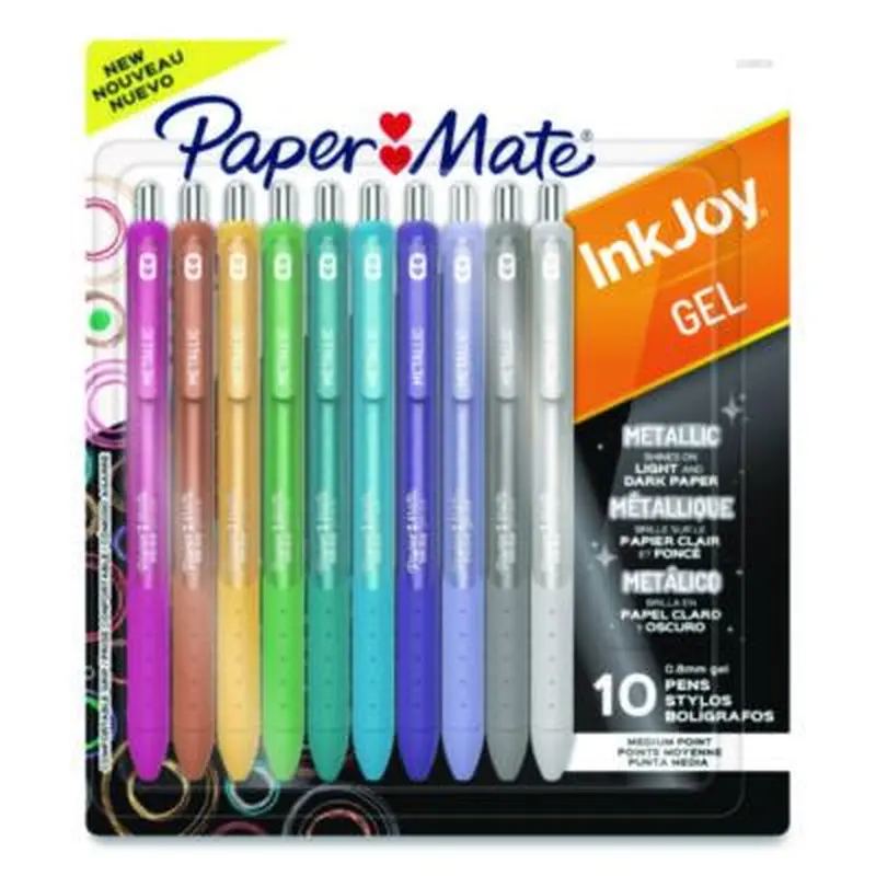 InkJoy Metallic Gel Pen, Retractable, Medium 0.8 mm, Assorted Ink, Assorted Barrel, 10/Pack - Pens | Paper Mate