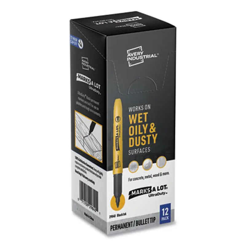 MARKS A LOT UltraDuty Permanent Markers, Fine Bullet Tip, Black 12/Box - Markers | Avery
