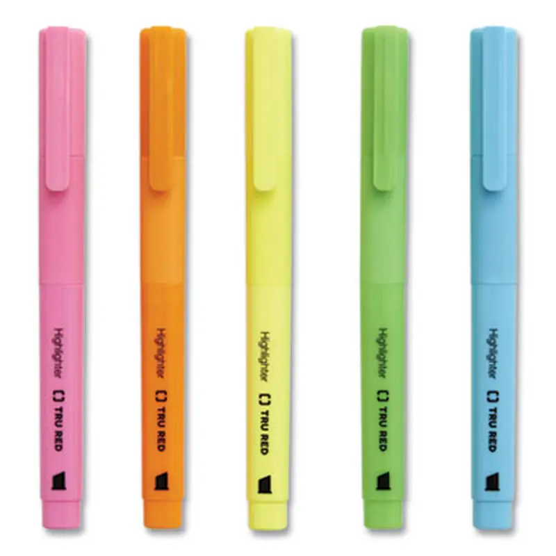 Pen Style Chisel Tip Highlighter, Assorted Ink Colors, Chisel Tip, Assorted Barrel Colors, 5/Pack - Highlighters | TRU RED