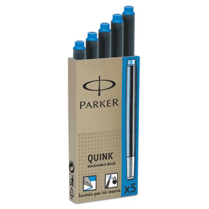 Refill Cartridge for Parker Washable Ink Fountain Pens, Blue Ink, 5/Pack - Pen & Marker Refills | Parker