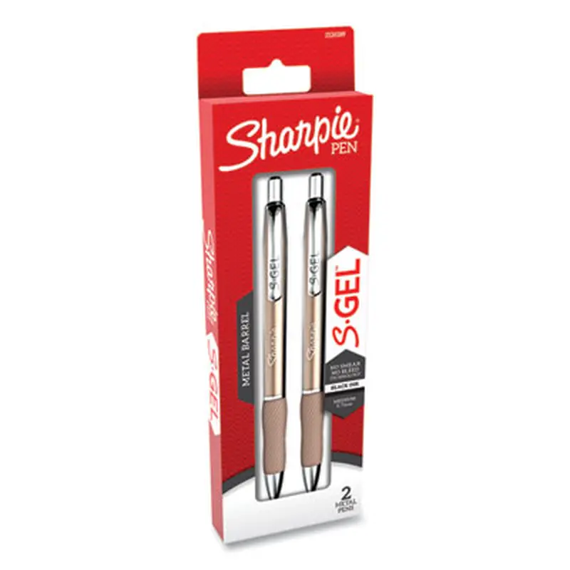 S-Gel Premium Metal Barrel Gel Pen, Retractable, Medium 0.7 mm, Black Ink, Champagne Barrel, 2/Pack - Pens | Sharpie S-Gel