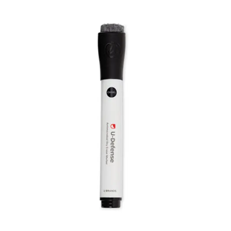 U-Defense Antimicrobial Dry-Erase Markers, Broad Chisel Tip, Black, 12/Pack - Board Markers | U Brands